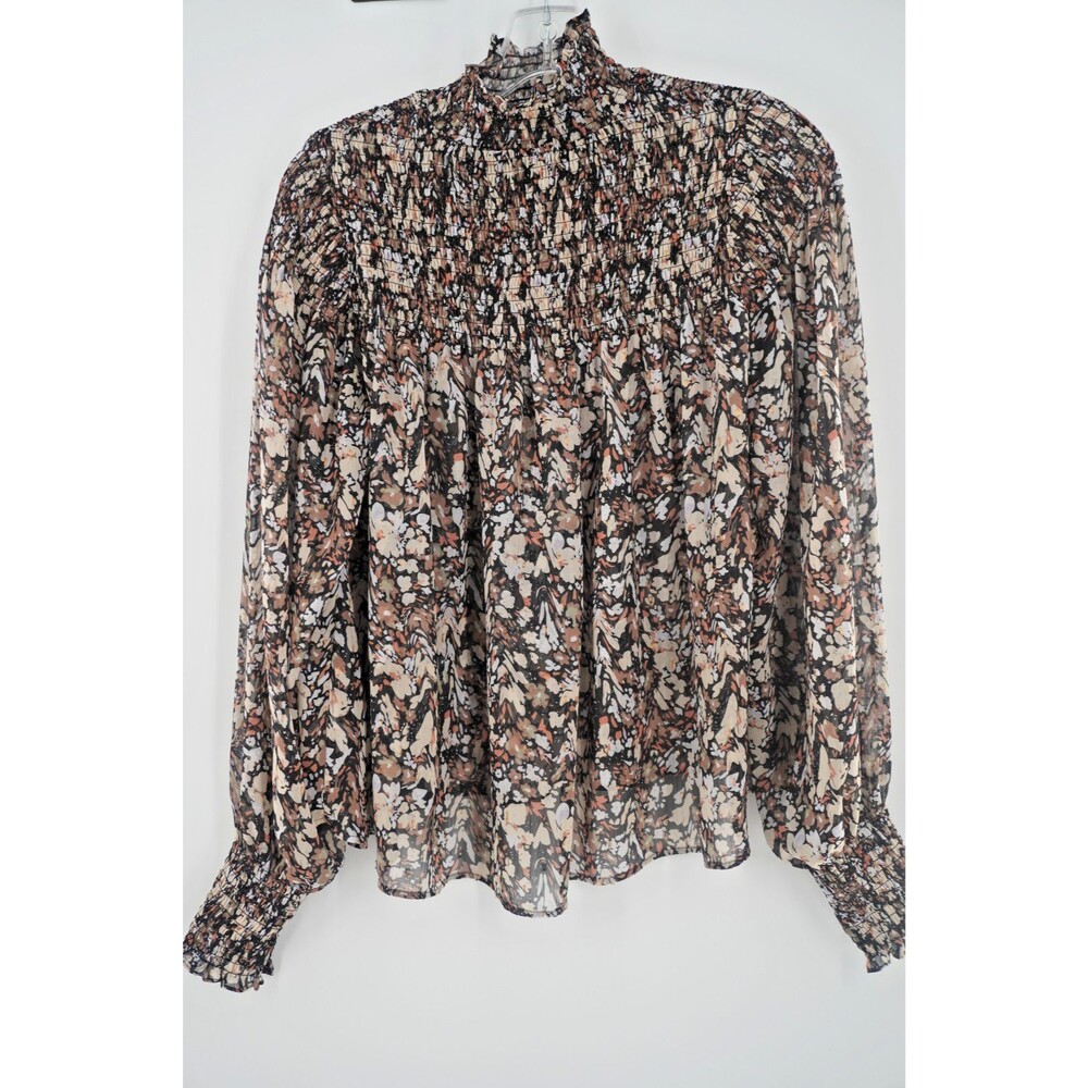 House of Harlow 1960 Women M Floral Smocked High Neck Boho Victorian Chic Blouse